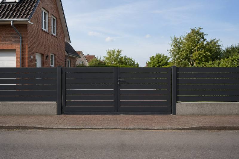 Zweiflügeliges Aluminiumtor in Anthrazit an einer Einfahrt